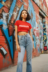 Women's Drapelet Red Crop Top